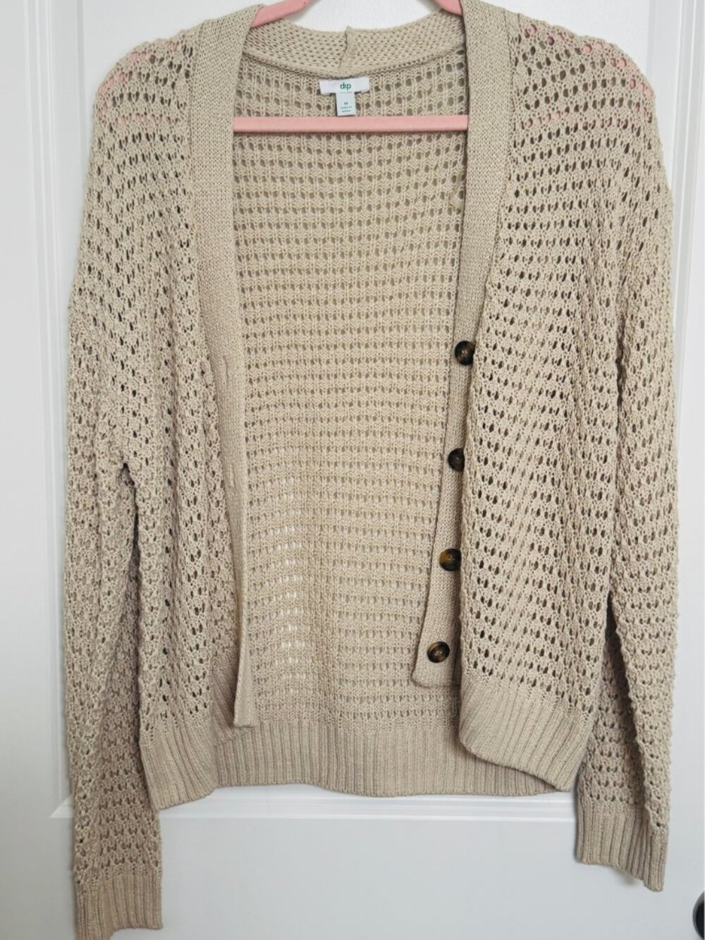Dip Tan Crochet Knit Button Front Cardigan Size M